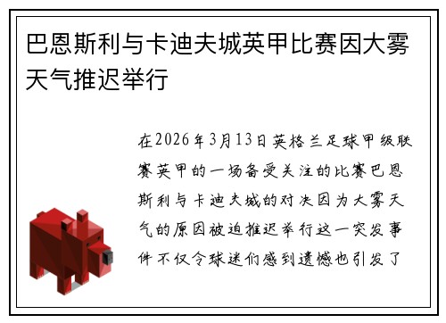 巴恩斯利与卡迪夫城英甲比赛因大雾天气推迟举行